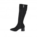 Bota a punta para mujer con cremallera en material elastico y gamuza negra tacon 5 - Tallas disponibles:  32, 34