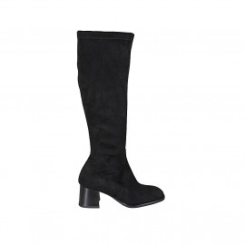 Woman's boot with half zipper in black suede and elastic material heel 5 - Available sizes:  32, 33, 34, 42, 43, 44