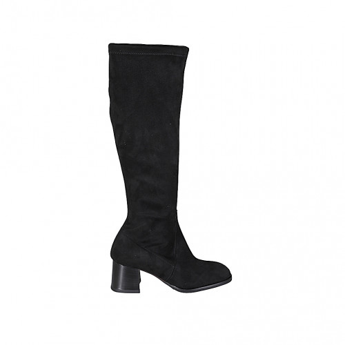 Bota para mujer con media cremallera en material elastico y gamuza negra tacon 5 - Tallas disponibles:  32, 33, 34, 42, 43, 44