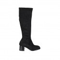 Bota para mujer con media cremallera en material elastico y gamuza negra tacon 5 - Tallas disponibles:  32, 33, 34, 42, 43, 44