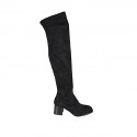 Woman's over-the-knee boot in black elastic material and suede with half zipper heel 5 - Available sizes:  33, 34, 43, 45