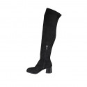 Woman's over-the-knee boot in black elastic material and suede with half zipper heel 5 - Available sizes:  33, 34, 43, 45