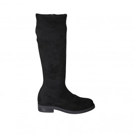 Botas para mujer con cremallera en gamuza y material elastico negro tacon 3 - Tallas disponibles:  32, 44, 46