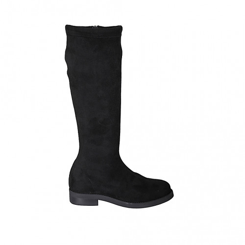 Botas para mujer con cremallera en gamuza y material elastico negro tacon 3 - Tallas disponibles:  32, 43, 44, 46