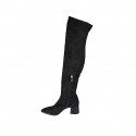 Botas a punta sobre la rodilla en gamuza y material elastico negro con media cremallera para mujer tacon 5 - Tallas disponibles:  34, 42, 43