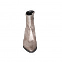 Woman's pointy ankle boot with zipper in silver platinum laminated leather heel 5 - Available sizes:  42, 46