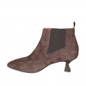 Botines a punta para mujer con elasticos en gamuza marron tacon 6 - Tallas disponibles:  35, 42, 43, 44, 45