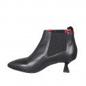 Stivaletto a punta da donna con elastici in pelle nera con tacco 6 - Misure disponibili: 32, 33, 34, 35, 42, 43, 45