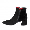 Botin puntiagudo para mujer con cremallera en gamuza y terciopelo negra tacon 6 - Tallas disponibles:  33, 34, 35, 43, 44, 45