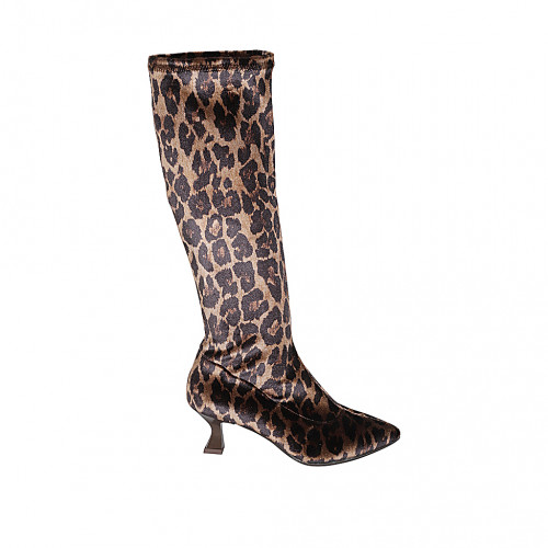 Bottes à bout pointu pour femmes en velours elastique tacheté talon 6 - Pointures disponibles:  32, 33, 34, 42, 43, 44