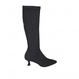 Botas puntiagudos para mujer en tejido elastico negro tacon 6 - Tallas disponibles:  33, 34, 35, 42