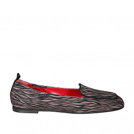 Woman's loafer with squared tip and elastic bands in black and taupe striped suede heel 1 - Available sizes:  42