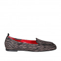 Mocasin con punta cuadrada y elasticos para mujer en gamuza negra y gris pardo a rayas tacon 1 - Tallas disponibles:  42, 43, 44