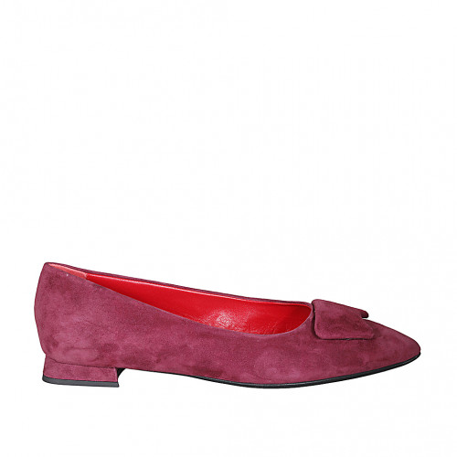 ﻿Zapato de salon puntiagudo en gamuza granate para mujer con accesorio tacon 2 - Tallas disponibles:  42, 43, 44, 45