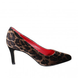 Woman's pump shoe in brown spotted velvet heel 7 - Available sizes:  35