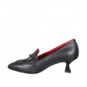 Woman's pointy elegant mocassin with accessory in black leather heel 6 - Available sizes:  32, 33, 34, 35, 42, 43, 44, 45