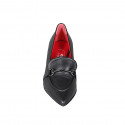 Mocassino elegante a punta da donna con accessorio in pelle nera tacco 6 - Misure disponibili: 32, 33, 34, 35, 42, 43, 44