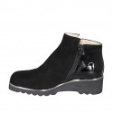 Botines para mujer con plantilla extraible y cremalleras en gamuza y charol negro cuña 4 - Tallas disponibles:  33, 34, 44