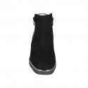 Woman's ankle boot with removable insole and zippers in black suede and patent leather wedge heel 4 - Available sizes:  32, 33, 34, 44, 45, 46