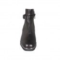 Woman's ankle boot with removable insole, elastic, buckle and zipper in black leather wedge heel 4 - Available sizes:  45