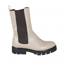 Bottines hautes pour femmes en cuir gris tourterelle avec élastiques talon 3 - Pointures disponibles:  35, 43