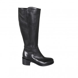 Woman's boot with zipper in black leather with heel 5 - Available sizes:  32