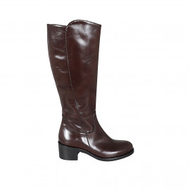 Woman's boot with zipper in brown leather with heel 5 - Available sizes:  32, 33, 43, 44