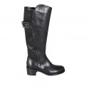 Bota para mujer con hebilla y cremallera en piel negra tacon 5 - Tallas disponibles:  32, 33, 34, 42, 43, 44, 45, 46, 47