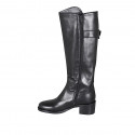 Woman's boot with buckle and zipper in black leather heel 5 - Available sizes:  32, 33, 42, 43, 44, 45