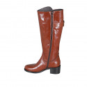 Bota para mujer con hebilla y cremallera en piel cognac tacon 5 - Tallas disponibles:  32, 33, 34, 43, 44, 45, 46