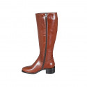 Bota para mujer con cremallera en piel cognac con tacon 5 - Tallas disponibles:  33, 42, 43, 44, 45, 46