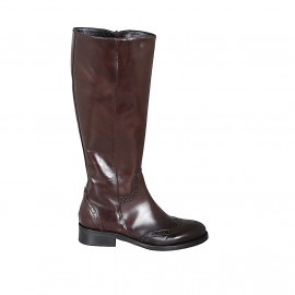 Botas con cremallera y punta de ala para mujer en piel marron tacon 3 - Tallas disponibles:  33, 42, 43, 44, 47