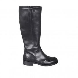 Woman's boot in black leather with zipper and wingtip heel 3 - Available sizes:  33, 44, 45