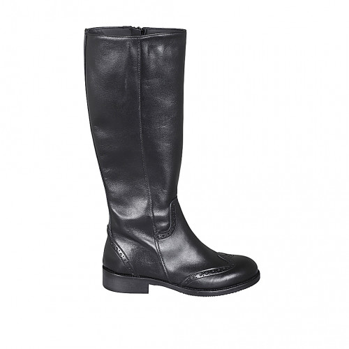 Bottes avec fermeture éclair et bout golf pour femmes en cuir noir talon 3 - Pointures disponibles:  33, 34, 44, 45