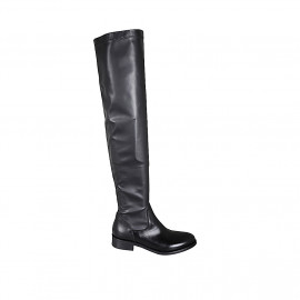 Woman's over-the-knee boot in black leather and elastic material heel 3 - Available sizes:  33, 34, 43