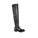 Woman's over-the-knee boot in black leather and elastic material heel 3 - Available sizes:  33, 34, 43