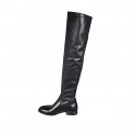 Woman's over-the-knee boot in black leather and elastic material heel 3 - Available sizes:  33, 34, 43