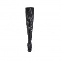 Woman's over-the-knee boot in black leather and elastic material heel 3 - Available sizes:  33, 34, 43