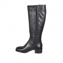 Woman's boot with squared tip and zipper in black leather heel 4 - Available sizes:  42, 45