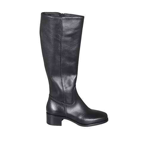 Woman's boot with squared tip and zipper in black leather heel 4 - Available sizes:  42, 45