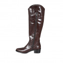 Woman's Texan boot with half zipper in brown leather heel 5 - Available sizes:  33, 46