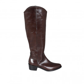 Woman's Texan boot with half zipper in brown leather heel 5 - Available sizes:  33