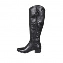 Woman's Texan boot with half zipper in black leather heel 5 - Available sizes:  34, 42, 45