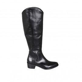 Woman's Texan boot with half zipper in black leather heel 5 - Available sizes:  34