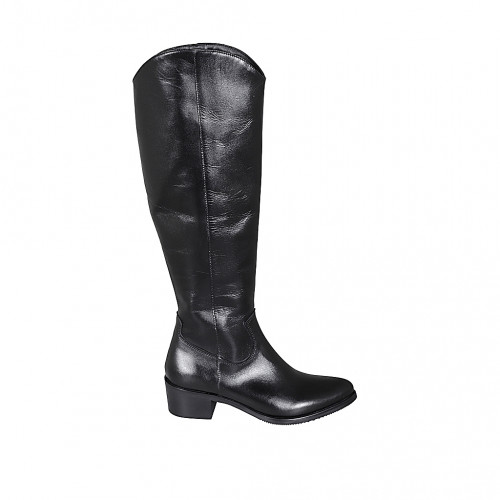 Bota tejana para mujer con media cremallera en piel negra tacon 5 - Tallas disponibles:  34, 42, 45