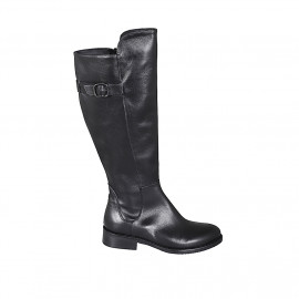 Bota para mujer en piel negra con cremallera y hebilla tacon 3 - Tallas disponibles:  33, 44, 45, 47