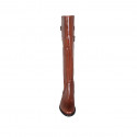 Woman's knee-high boot in cognac brown leather with zipper and buckle heel 3 - Available sizes:  33, 34, 43