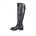 Bottes au genou pour femmes en cuir noir avec fermeture éclair et boucle talon 3 - Pointures disponibles:  33, 34, 42, 43, 44, 45, 46