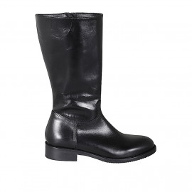 Woman's low boot in black leather with zipper heel 3 - Available sizes:  32, 34, 42, 43, 44