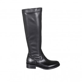 Botas para mujer en piel y material elastico negro tacon 3 - Tallas disponibles:  44, 45